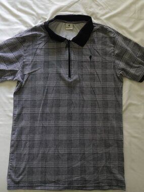 Men's Black & White Glen Plaid Zip Polo